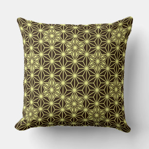 Japanese Asanoha pattern - brown and yellow Cushion
