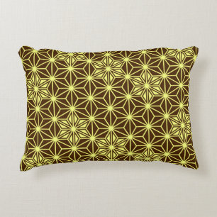 Japanese Asanoha pattern - brown and yellow Decorative Cushion