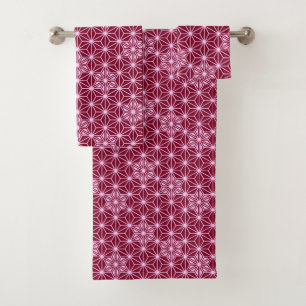 Japanese Asanoha Pattern, Burgundy and Pale Pink  Bath Towel Set