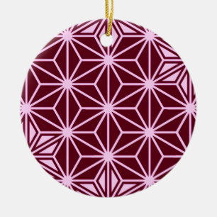 Japanese Asanoha pattern - burgundy Ceramic Tree Decoration
