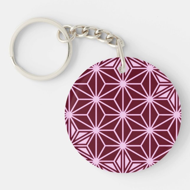 Japanese Asanoha pattern - burgundy Key Ring (Front)
