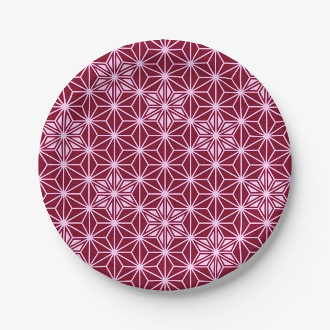 Japanese Asanoha pattern - burgundy Paper Plate (Front)