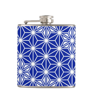 Japanese Asanoha pattern - cobalt blue Hip Flask