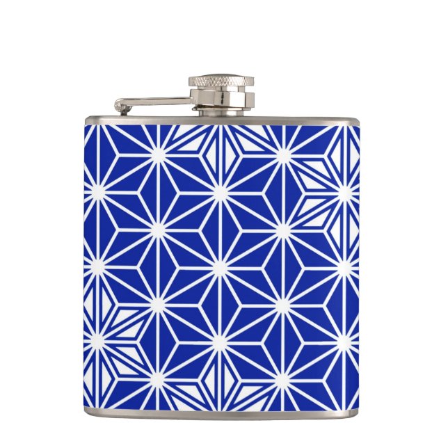 Japanese Asanoha pattern - cobalt blue Hip Flask (Front)