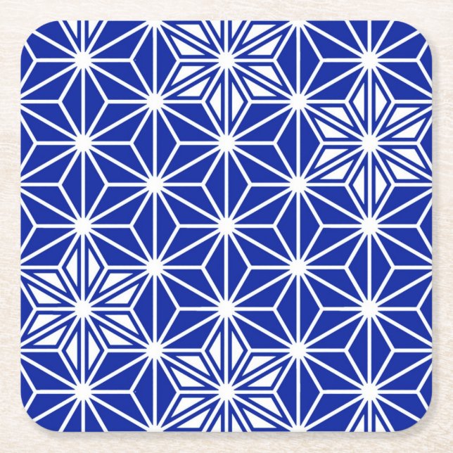 Japanese Asanoha pattern - cobalt blue Square Paper Coaster (Front)