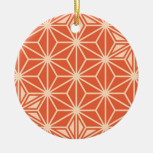 Japanese Asanoha pattern - coral orange Ceramic Tree Decoration