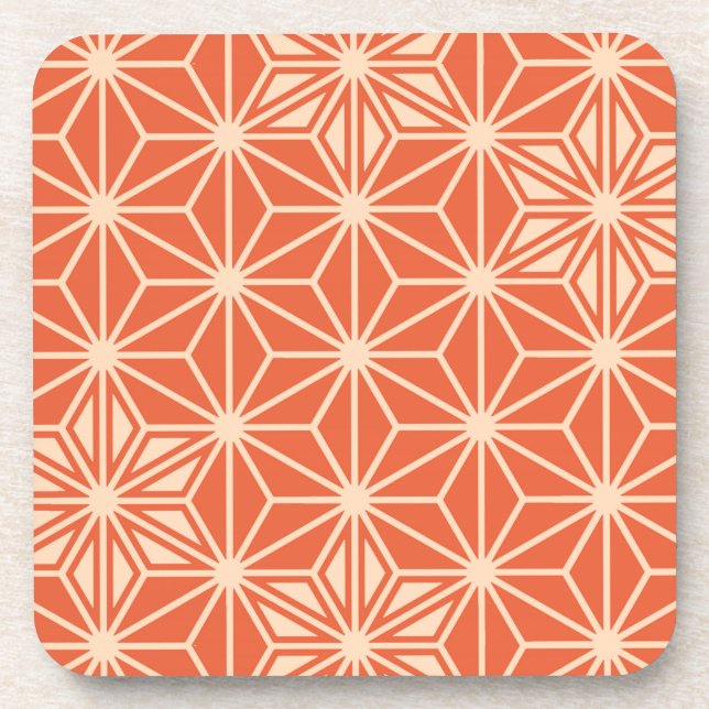 Japanese Asanoha pattern - coral orange Coaster (Front)
