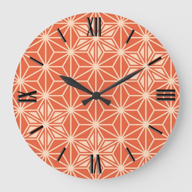Japanese Asanoha pattern - coral orange Large Clock (Front)