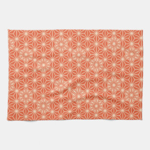 Japanese Asanoha pattern - coral orange Tea Towel