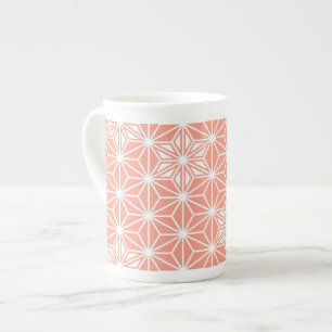 Japanese Asanoha pattern - coral pink Bone China Mug