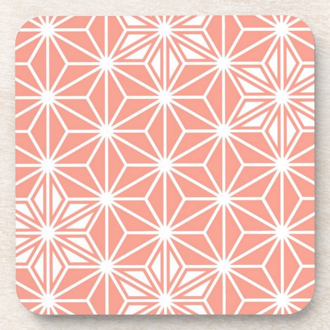 Japanese Asanoha pattern - coral pink Coaster (Front)