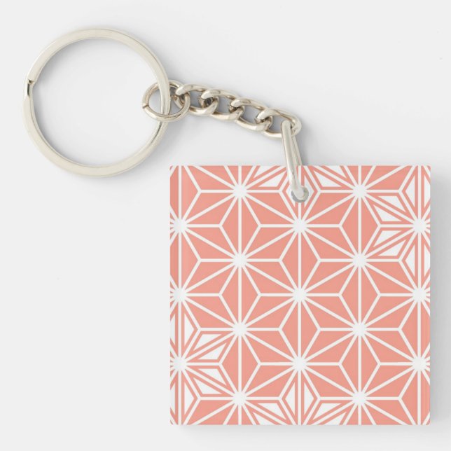 Japanese Asanoha pattern - coral pink Key Ring (Front)
