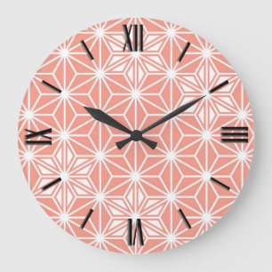Japanese Asanoha pattern - coral pink Large Clock