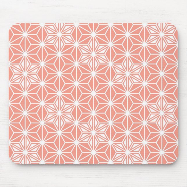Japanese Asanoha pattern - coral pink Mouse Mat (Front)