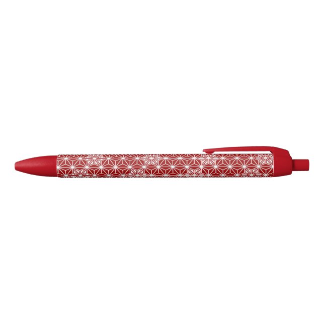 Japanese Asanoha pattern - dark red Black Ink Pen (Top)