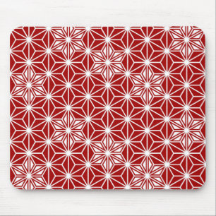 Japanese Asanoha pattern - dark red Mouse Mat