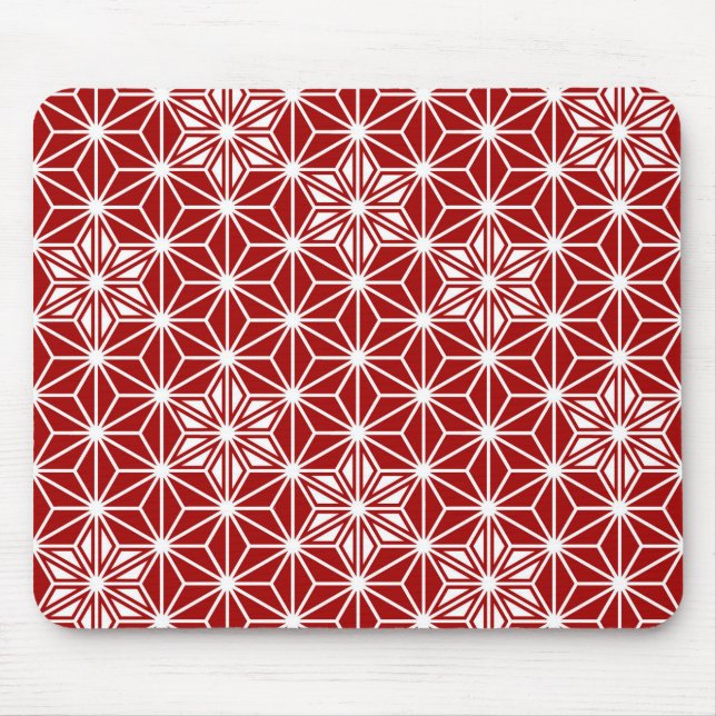Japanese Asanoha pattern - dark red Mouse Mat (Front)