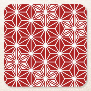 Japanese Asanoha pattern - dark red Square Paper Coaster