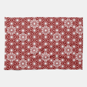 Japanese Asanoha pattern - dark red Tea Towel