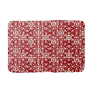 Japanese Asanoha Pattern, Deep Red & White Bath Mat