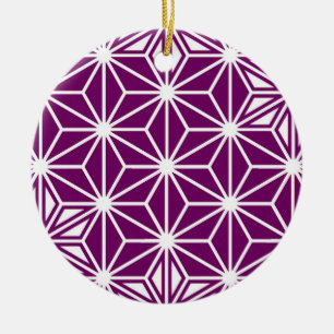 Japanese Asanoha pattern - eggplant purple Ceramic Tree Decoration