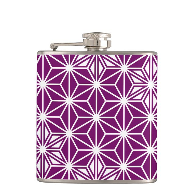 Japanese Asanoha pattern - eggplant purple Hip Flask (Front)