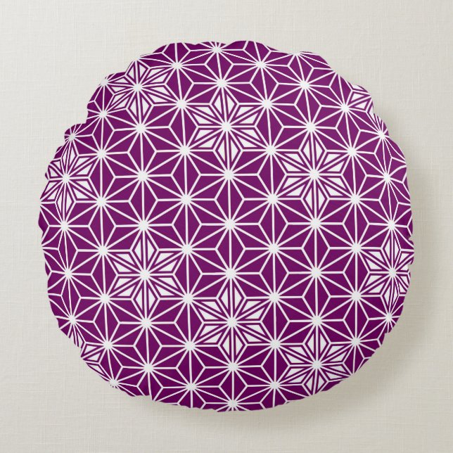 Japanese Asanoha pattern - eggplant purple Round Cushion (Front)