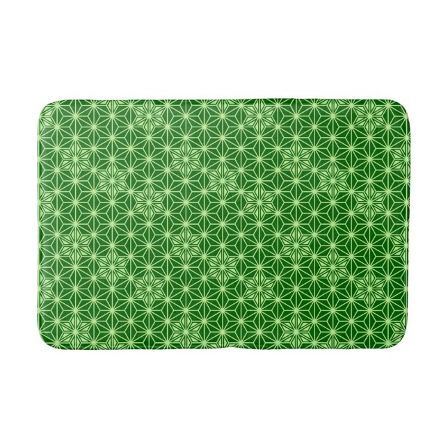 Japanese Asanoha Pattern, Emerald and Lime Green Bath Mat (Front)