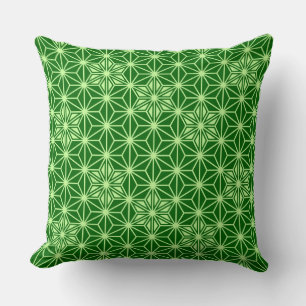 Japanese Asanoha Pattern, Emerald and Lime Green Cushion