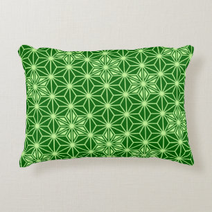 Japanese Asanoha Pattern, Emerald and Lime Green Decorative Cushion