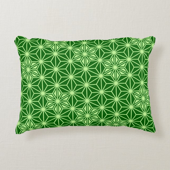 Japanese Asanoha Pattern, Emerald and Lime Green Decorative Cushion (Front)