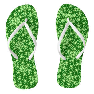 Japanese Asanoha Pattern, Emerald and Lime Green Flip Flops
