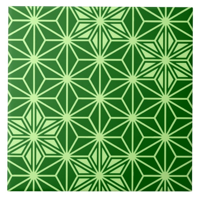 Japanese Asanoha Pattern, Emerald and Lime Green Tile (Front)