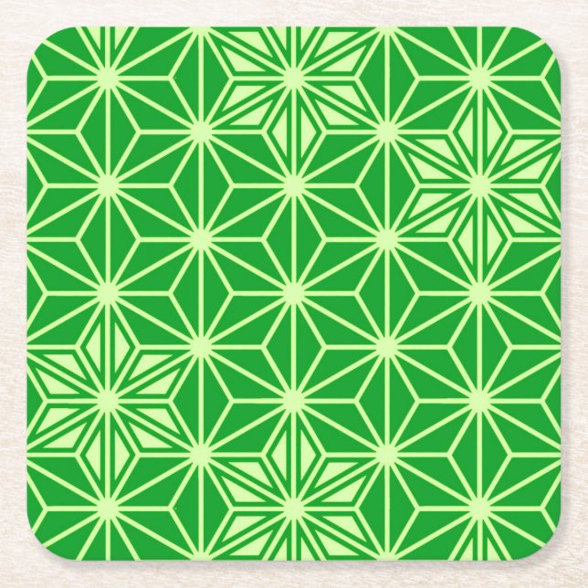 Japanese Asanoha pattern - emerald green Square Paper Coaster (Front)