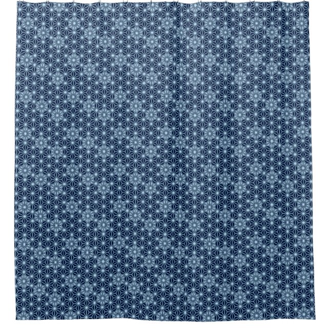 Japanese Asanoha Pattern, Indigo and Light Blue Shower Curtain (Front)