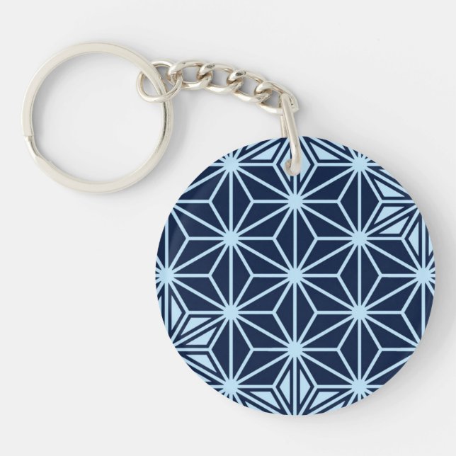 Japanese Asanoha pattern - indigo blue Key Ring (Front)