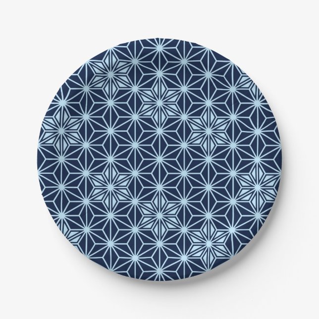 Japanese Asanoha pattern - Indigo Blue Paper Plate (Front)