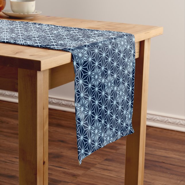 Japanese Asanoha pattern, Indigo Blue Short Table Runner (In Situ)