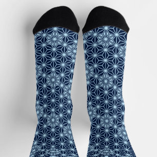 Japanese Asanoha pattern, Indigo Blue Socks