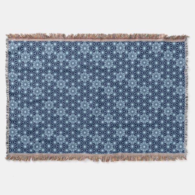 Japanese Asanoha pattern, Indigo Blue Throw Blanket (Front)