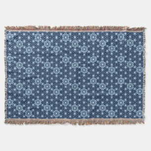 Japanese Asanoha pattern - Indigo Blue Throw Blanket