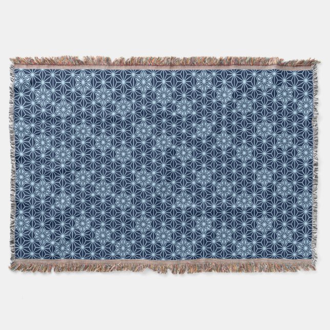 Japanese Asanoha pattern - Indigo Blue Throw Blanket (Front)