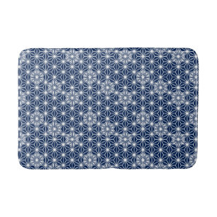 Japanese Asanoha pattern - indigo blue & white Bath Mat