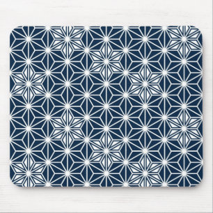 Japanese Asanoha pattern - indigo blue & white Mouse Mat