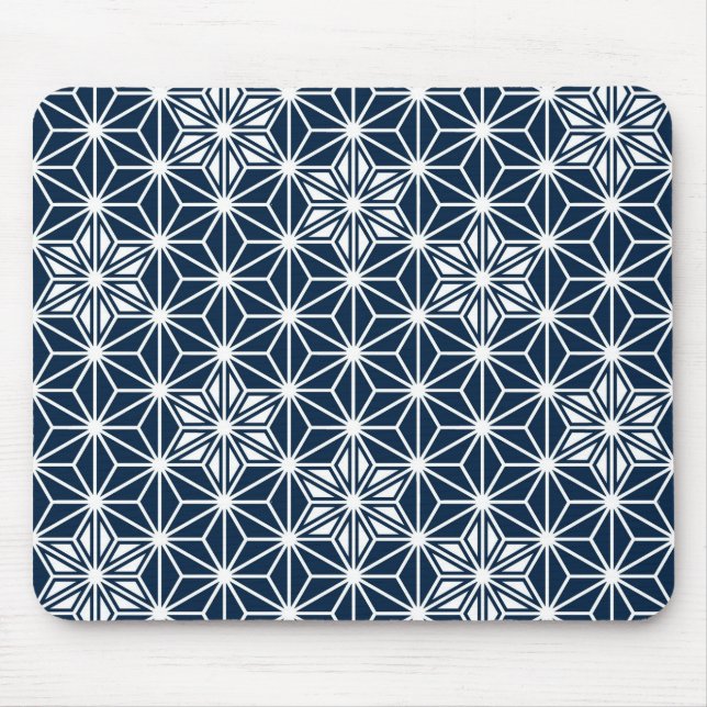 Japanese Asanoha pattern - indigo blue & white Mouse Mat (Front)