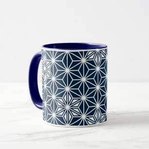 Japanese Asanoha pattern - indigo blue & white Mug