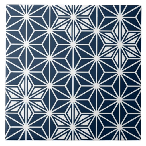 Image of Japanese Asanoha pattern - indigo blue & white Tile