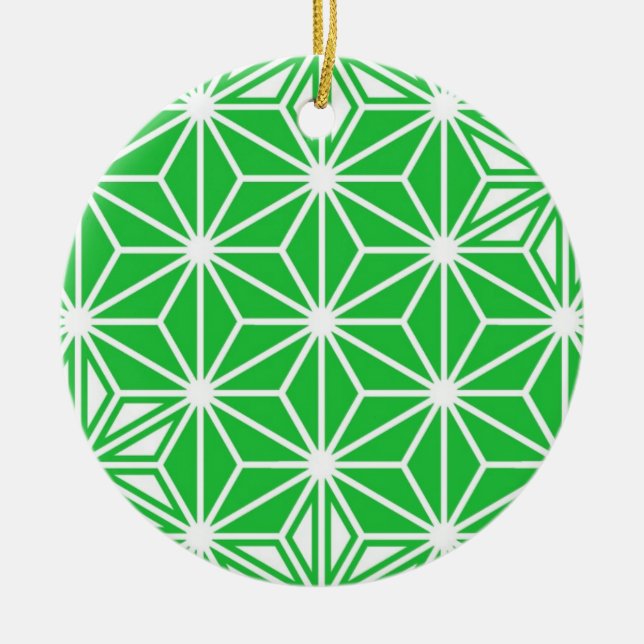 Japanese Asanoha pattern - jade green Ceramic Tree Decoration (Front)