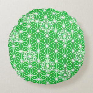 Japanese Asanoha pattern - jade green Round Cushion