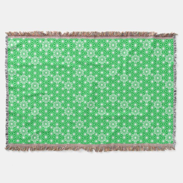 Japanese Asanoha pattern, Jade Green Throw Blanket (Front)